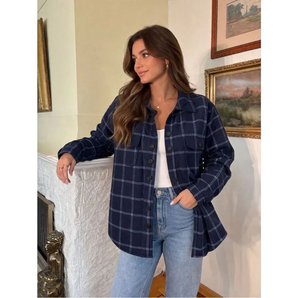 Tilley Navy Plaid Shacket Jacket | Wool Blend | Size M | Cozy Overshirt
